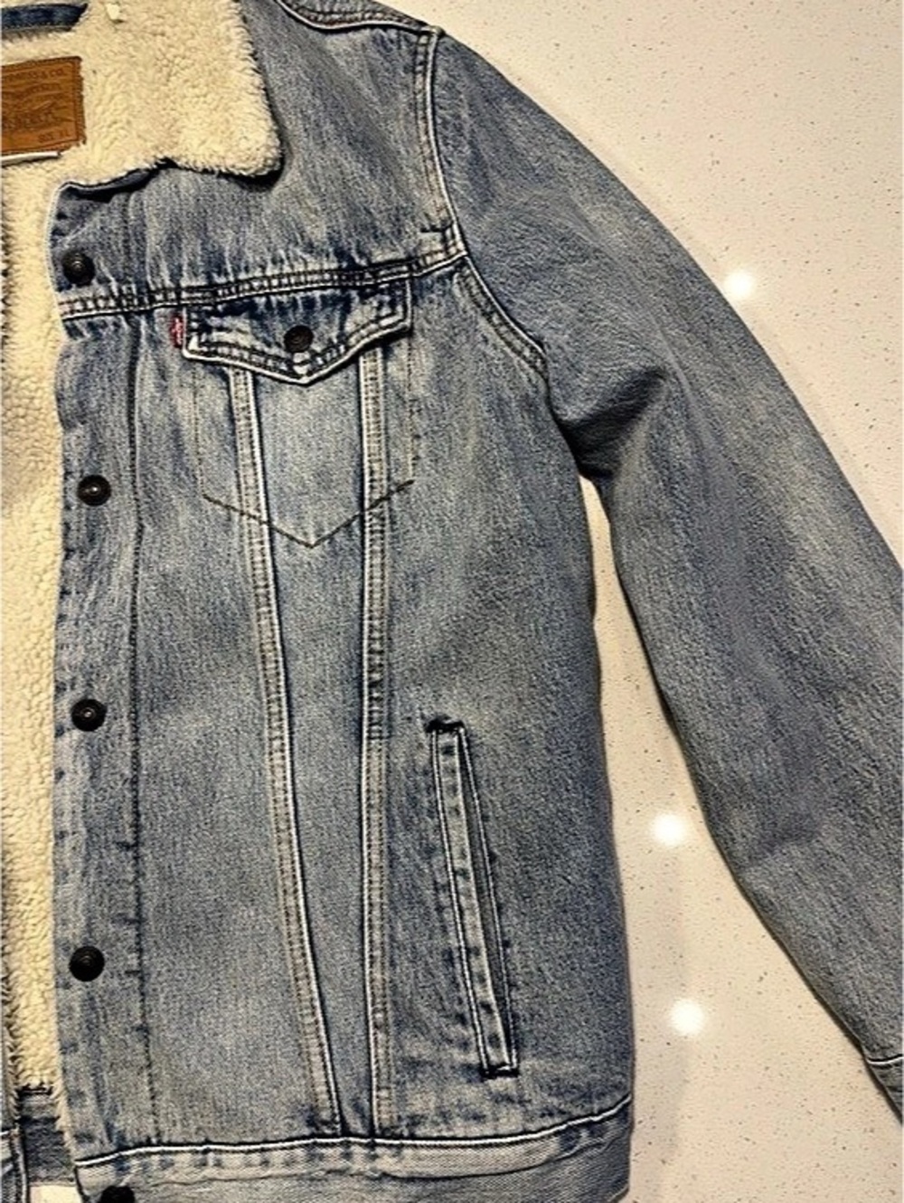 Levi's Type III Sherpa Trucker Jacket in Blue & Cream